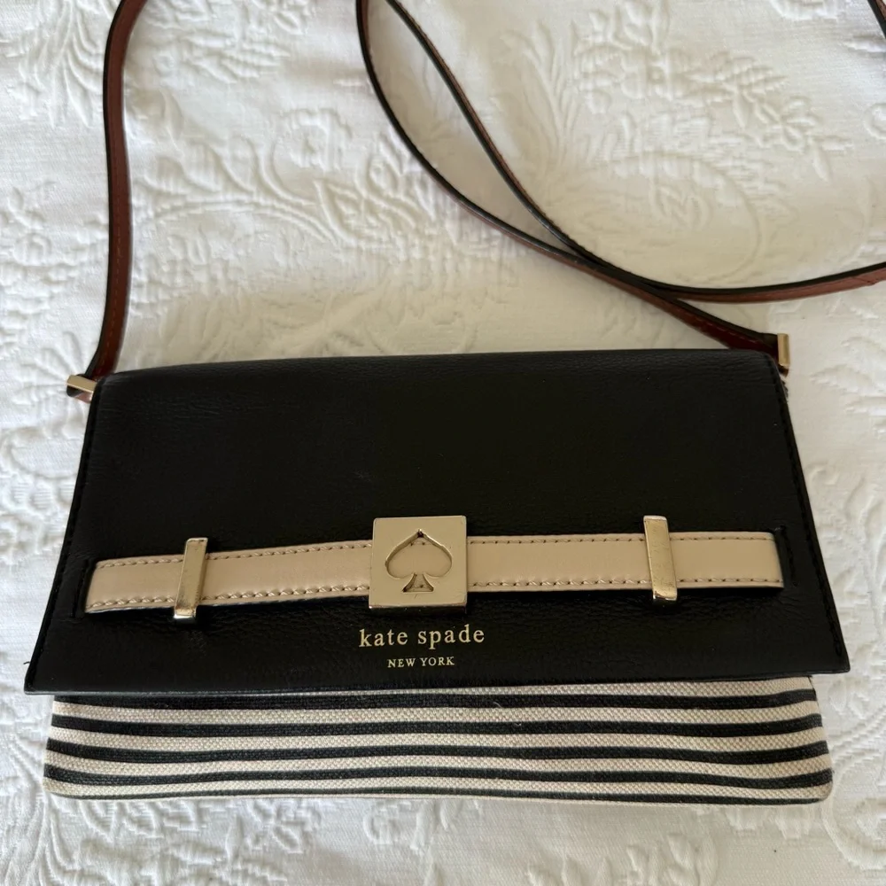 Kate Spade Striped Crossbody Bag Black and Cream